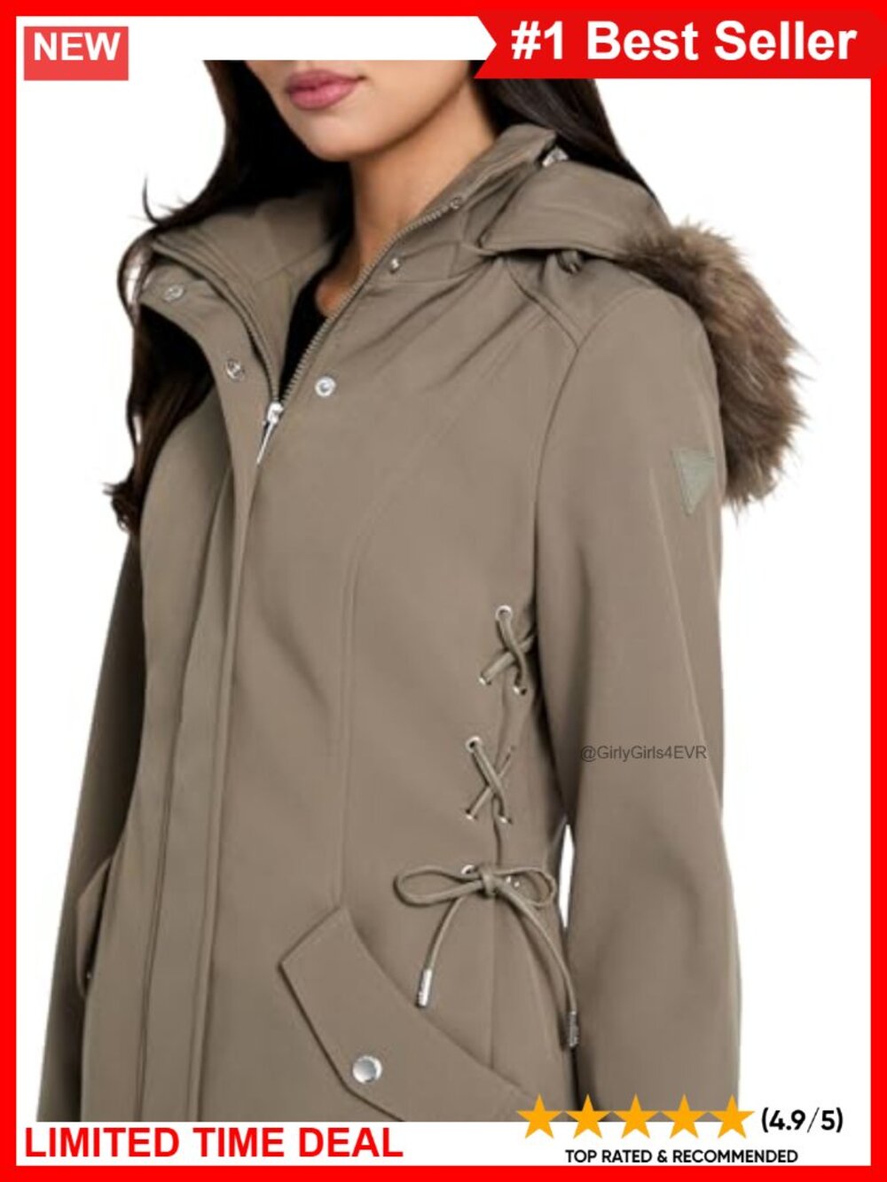 Water Resistant Windproof Softshell Jacket Faux Leather Lace-Up Removable Fur